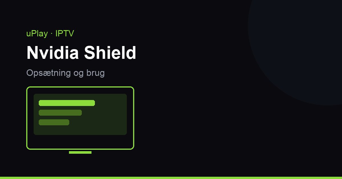 Nvidia Shield TV med fjernbetjening ved siden af et fjernsyn, der viser en kanalguide