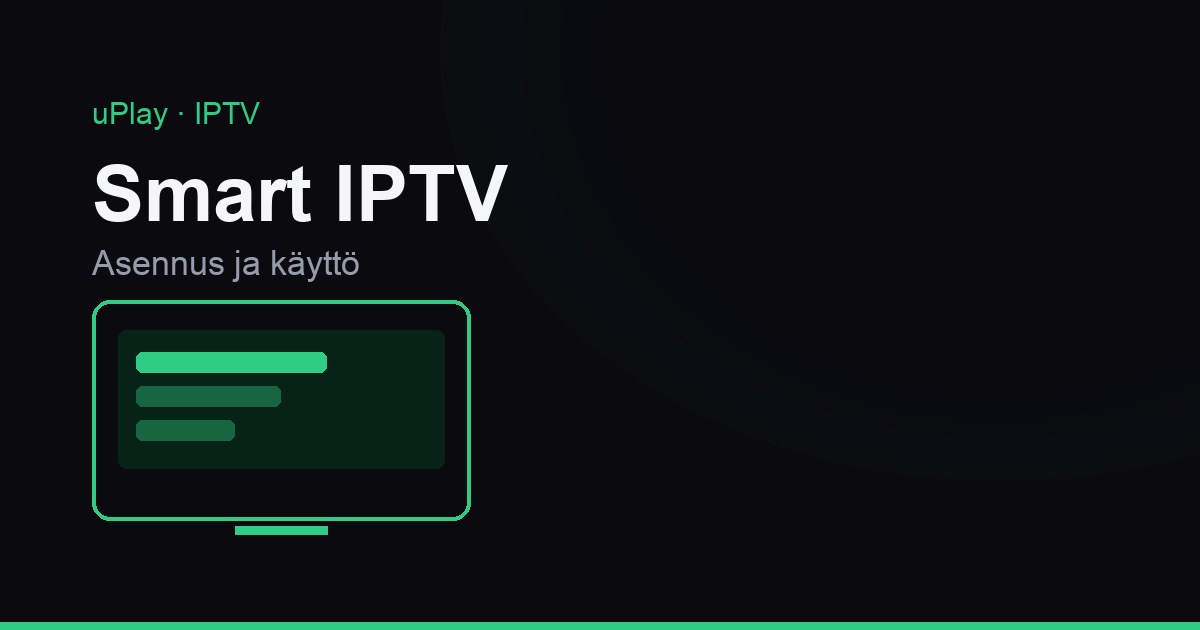 Olohuoneen älytelevisio, jonka ruudulla näkyy Smart IPTV -sovelluksen aloitusnäkymä ja laitteen MAC-osoite.